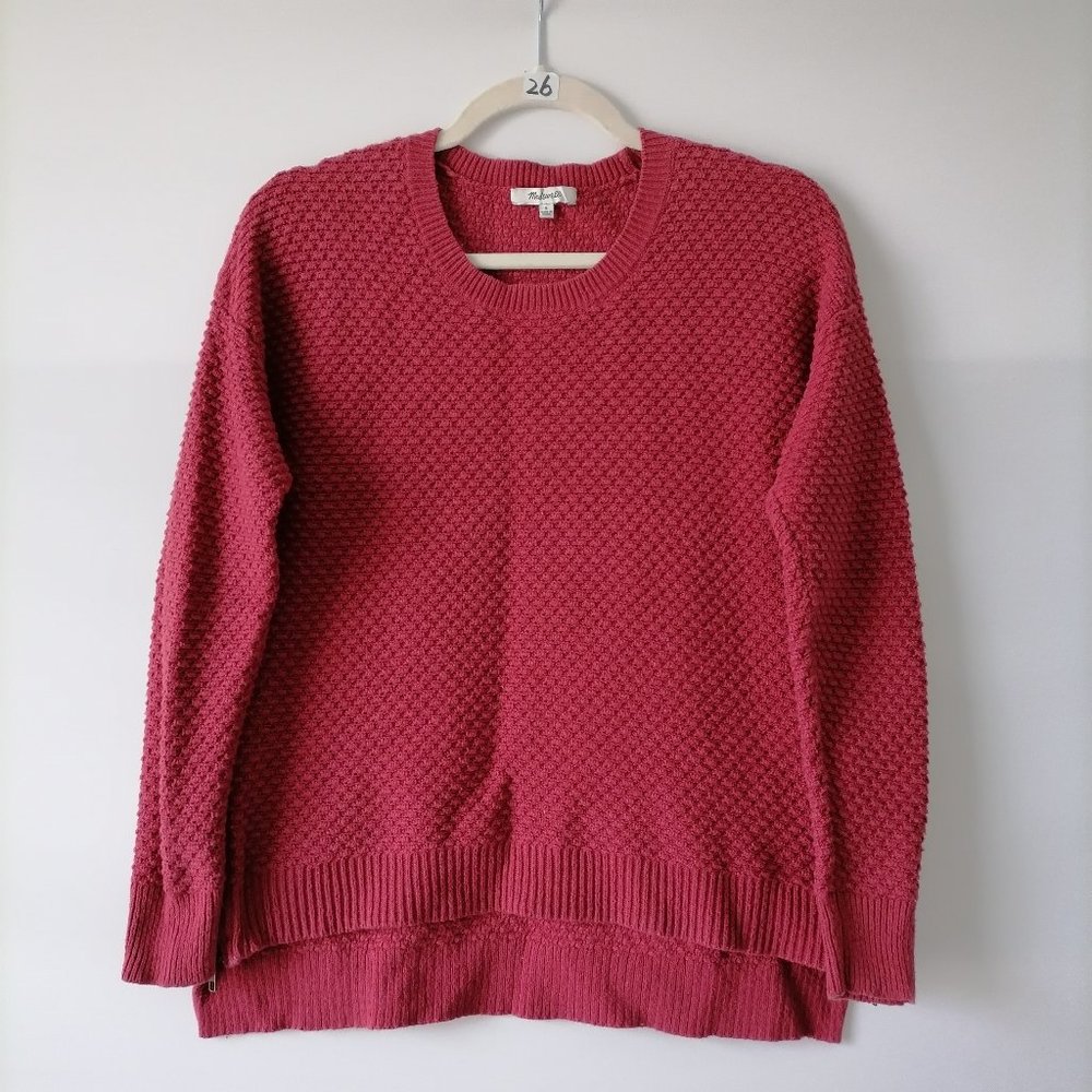 Madewell Womens Red Long Sleeve Round Neck Side Zip Knit Pullover Sweater Size S